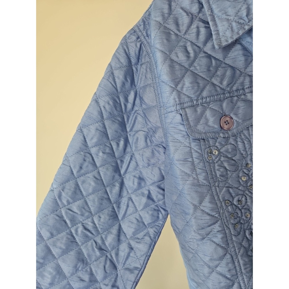 Quacker Factory Jacket Women L Blue Quilted Sequin Floral Embroidered Coastal - Picture 11 of 14